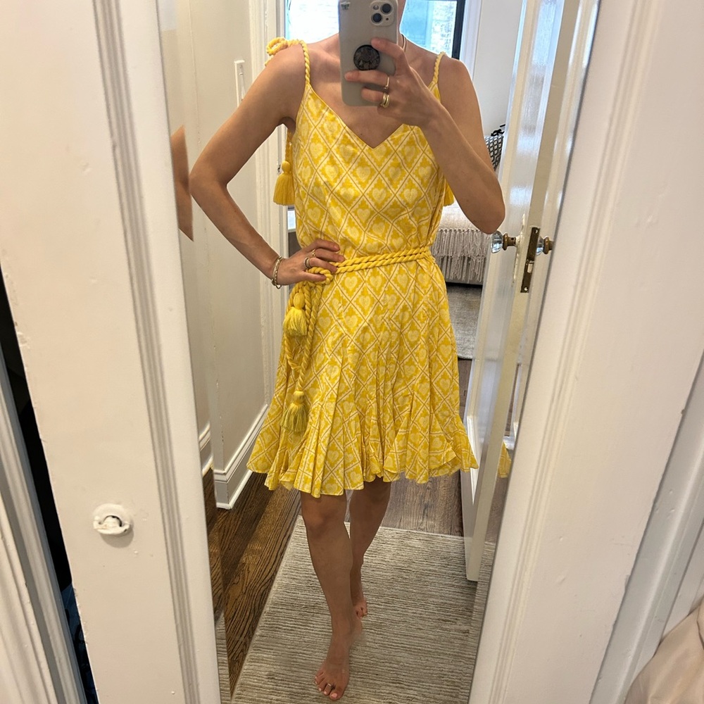 RHODE Yellow Ruched Ruffled Mini Dress - Picture 3 of 5